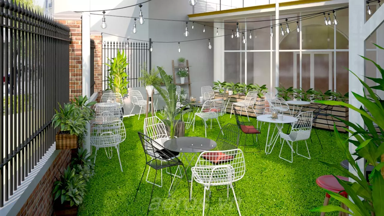 thiết kế quán cafe trà sữa sân vườn