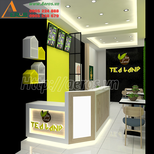 Hình ảnh thiết kế thi công nội thất cho quán trà sữa Tealand, Bình Dương