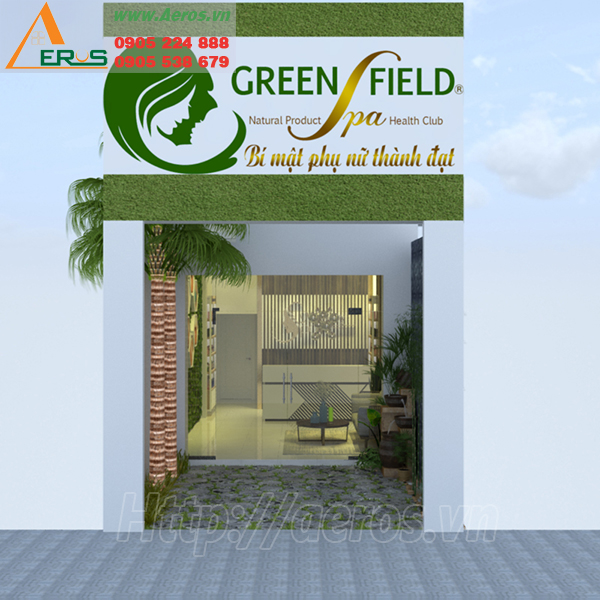 Hình ảnh thiết kế thi công  bảng hiệu spa Green Field ở quận Gò Vấp, TPHCM
