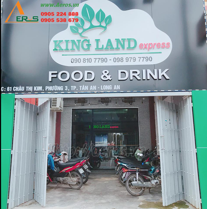 Hình ảnh thi công bảng hiệu quán trà sữa King Land ở tại Tân An, Long An