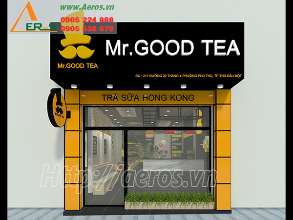 hinh anh thiết kế bảng hiệu quán trà sữa Mr GOOD TEA ở tại Bình DƯƠNG