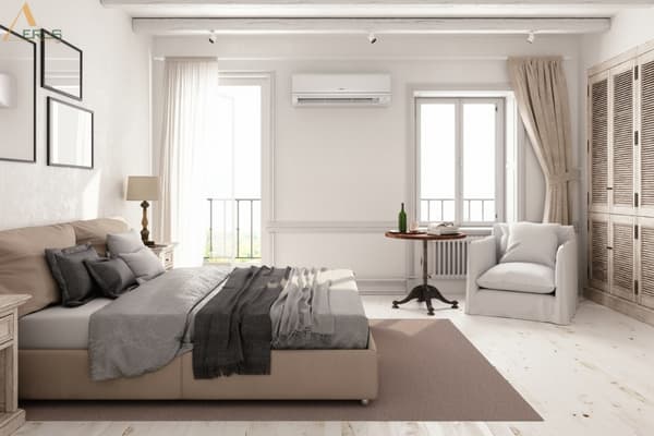 Hình ảnh dự án Những Lưu Ý Khi Lắp Điều Hòa Phòng Ngủ Bạn Không Thể Bỏ Qua. Phòng ngủ không chỉ là nơi nghỉ ngơi mà còn giúp tái tạo năng lượng sau một ngày làm việc, học tập. Để có một không gian thoải mái cần lưu ý vị trí khi lắp điều hòa để mang lại nguồn khí sạch tốt cho sức khỏe và giấc ngủ. Cùng AEROS tìm hiểu ngay trong bài viết sau nhé!