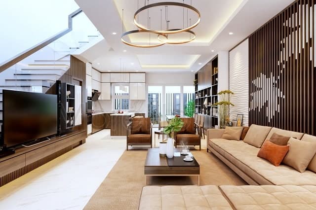 Hình ảnh dự án Thiết Kế Nội Thất Phòng Khách Nhà Phố Đẹp Và Hiện Đại 2023. Phòng khách là bộ mặt của ngôi nhà, thể hiện phong cách của gia chủ. Do đó nội thất phòng khách rất được chú trọng thiết kế, đặc biệt là nội thất phòng khách nhà phố. Cùng AEROS  tìm hiểu và lựa chọn  ý tưởng để thiết kế căn nhà mơ ước của mình nhé!