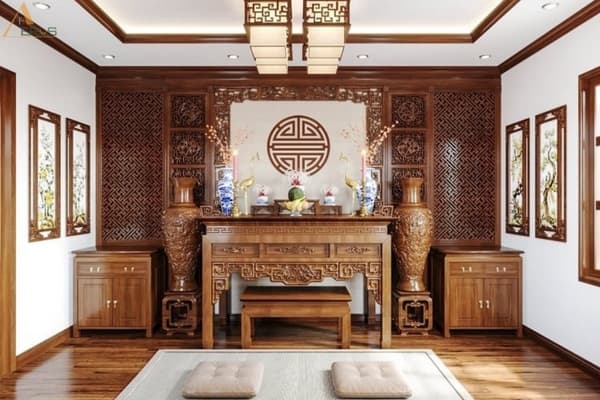 Hình ảnh dự án 10+ Mẫu Phòng Thờ Đẹp Cổ Điển Sang Trọng, Trang Nghiêm Và Ấn Tượng. Phòng thờ đẹp cổ điển chuẩn phong thủy mang lại nhiều tài lộc và may mắn cho gia chủ với không gian trang trọng thể hiện lòng thành kính. Cùng AEROS tham khảo những mẫu phòng thờ   đẹp trong bài viết sau nhé!