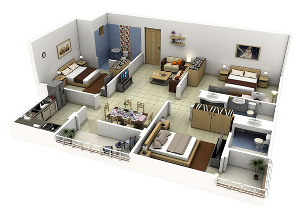10 Mẫu thiết kế nội thất chung cư 3 phòng ngủ đẹp  AZdecor