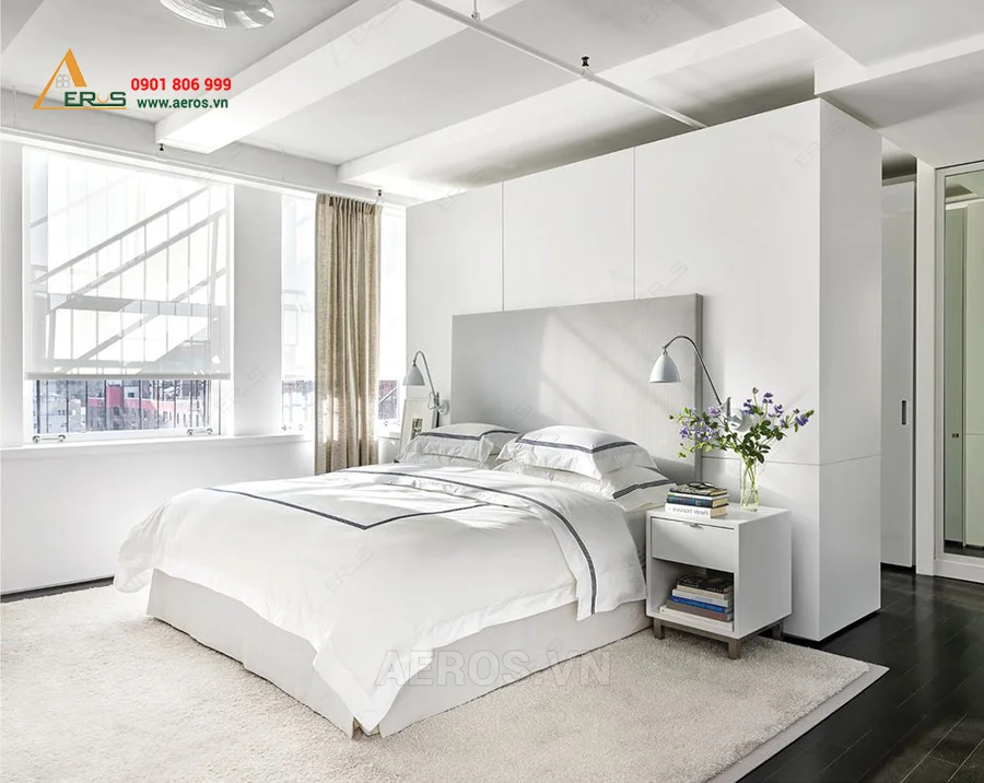 Phòng ngủ màu trắng mang lại cảm giác dễ chịu, không gian thoáng mát