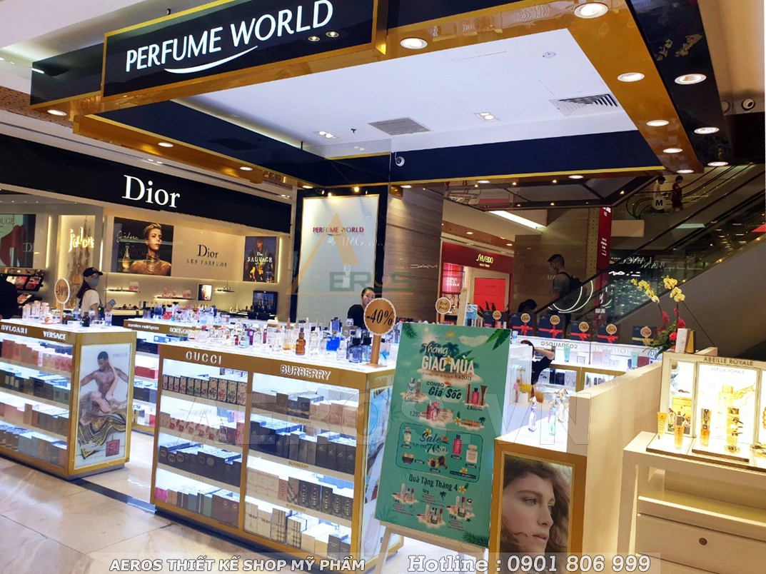 aeros thiết kế shop mỹt phẩm perfume beauty trung tâm thương mại