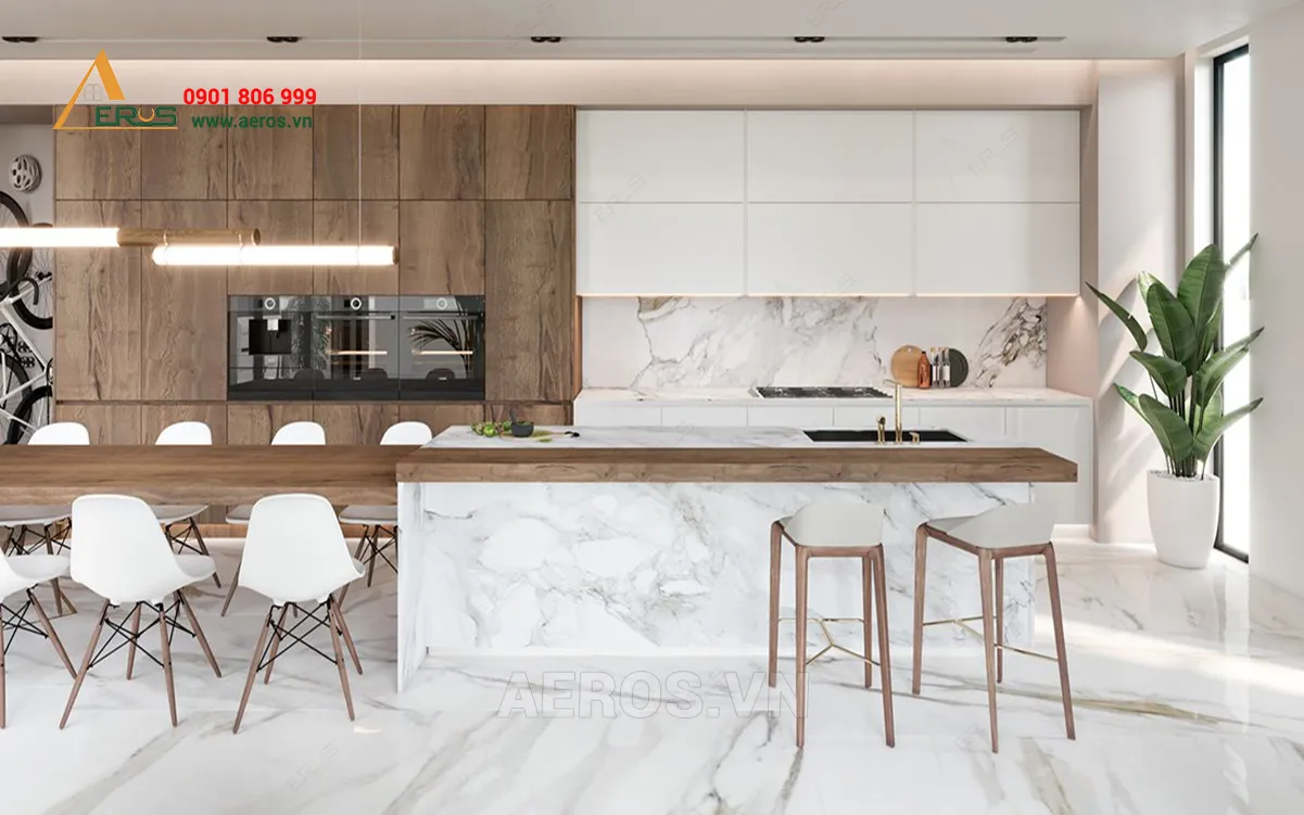 mẫu tủ bếp đẹp đá marble