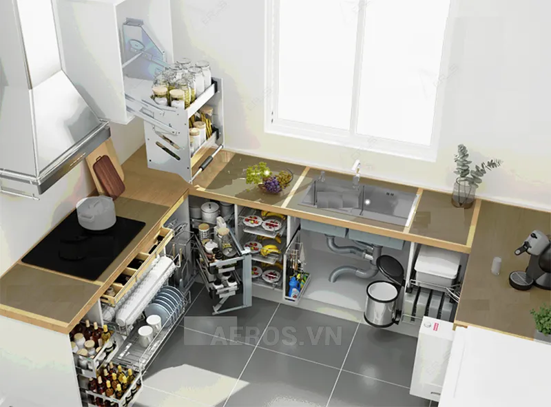mẫu tủ bếp tận dụng không gian tủ bếp dưới
