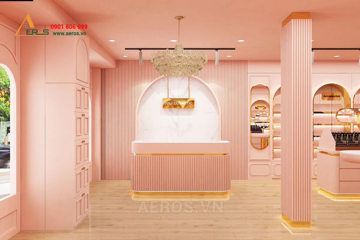Aeros thiết kế reception shop mỹ phẩm joli cosmetic