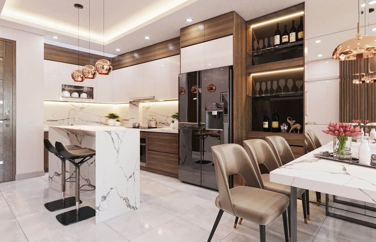 Thiết kế nội thất phòng bếp nhà phố đẹp, hiện đại và tiện nghi 2022