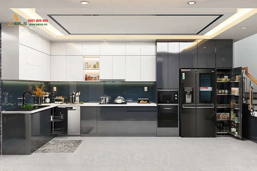 thiết kế tủ bếp đẹp với phụ kiện tủ bếp thông minh hiện đại