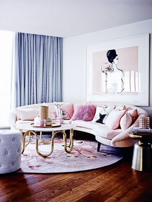 phòng khách màu hồng