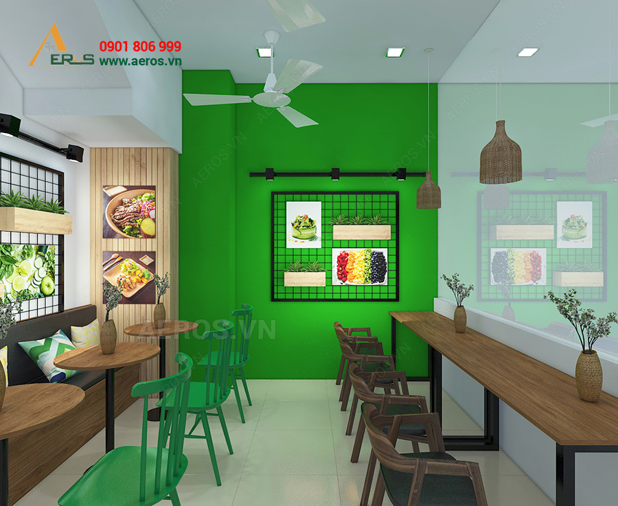aeros thiết kế quán ăn chien quân màu xanh lá cây