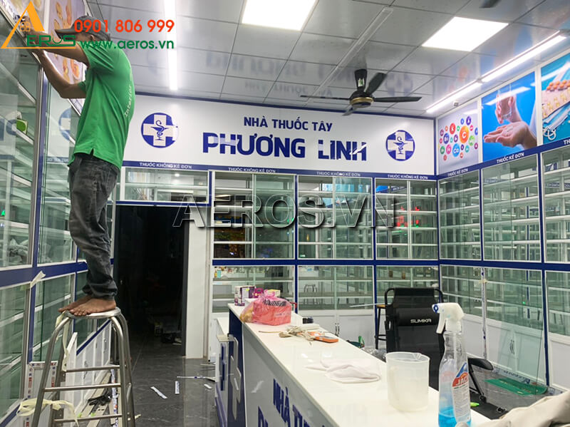 Hình ảnh thi công tủ quầy nhôm kính nhà thuốc GPP Phương Linh tại Tây Ninh