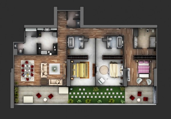 u thiết kế nội thất căn hộ chung cư 90m2 với 3 phòng ngủ
