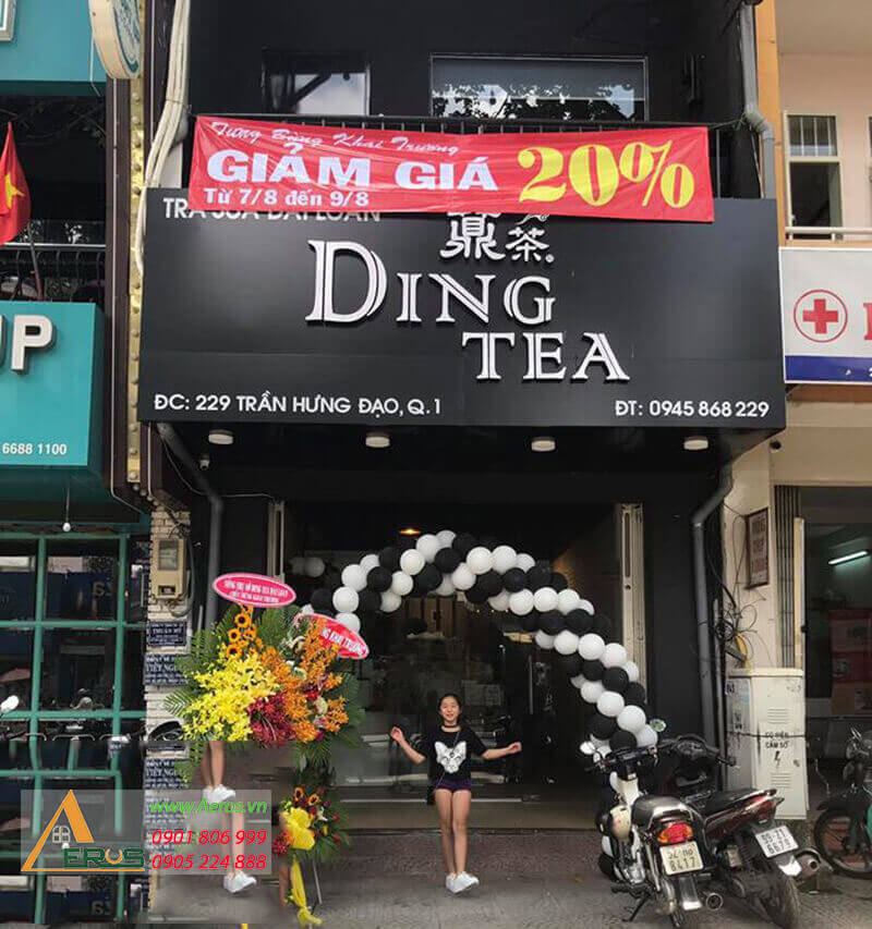 Thiết kế thi công cửa hàng trà sữa Ding Tea của anh Kiên tại quận 1
