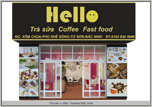 Thiết kế cửa hàng trà sữa Hello của anh An tại Bắc Ninh