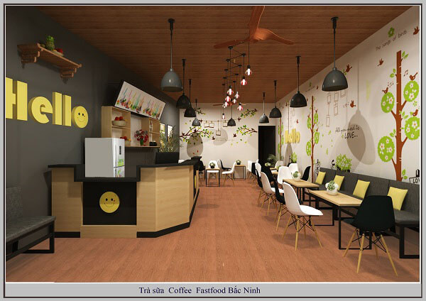 Thiết kế cửa hàng trà sữa Hello của anh An tại Bắc Ninh