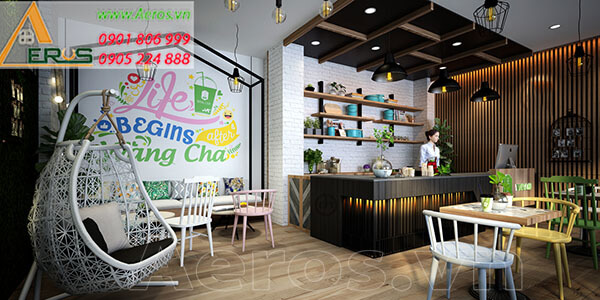 Thiết kế thi công nội thất quán trà sữa Wang Cha của chị Loan tại quận Tân Phú, TP.HCM