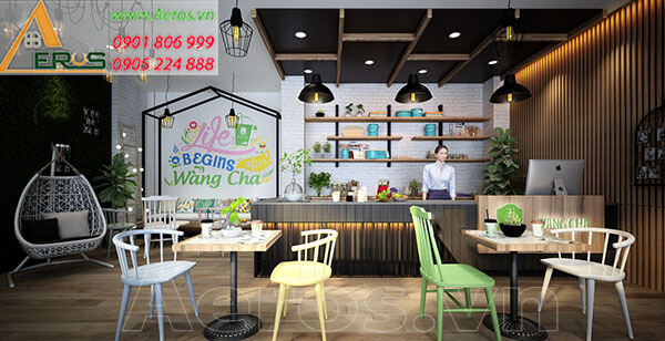 Thiết kế thi công nội thất quán trà sữa Wang Cha của chị Loan tại quận Tân Phú, TP.HCM