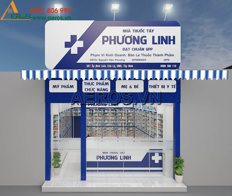 Thiết kế thi công tủ quầy nhôm kính nhà thuốc tây GPP Phương Linh tại Tây Ninh