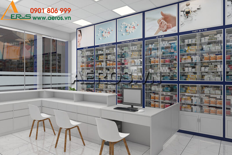 Hình ảnh thiết kế tủ quầy nhôm kính nhà thuốc tây Phương Linh tại Tây Ninh