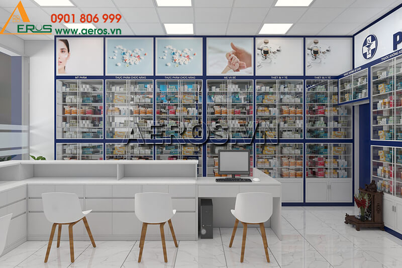 Hình ảnh thiết kế tủ quầy nhôm kính nhà thuốc tây Phương Linh tại Tây Ninh