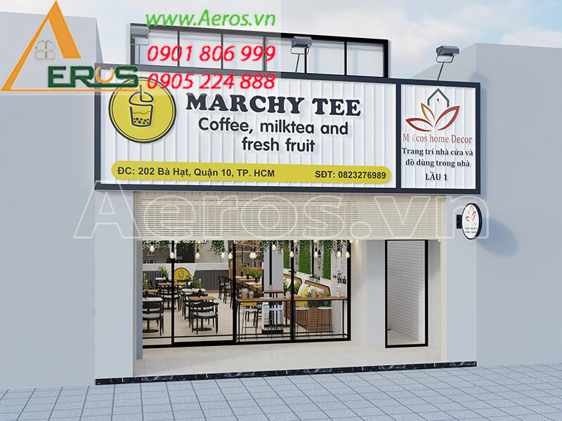 Thiết kế nội thất quán trà sữa Marchy Tee của chị Nhung, quận 10