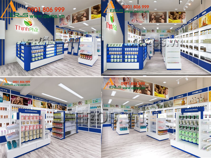 Hình ảnh thiết kế tủ quầy cửa hàng mỹ phẩm, phụ kiện Thịnh Phát tại Bình Phước