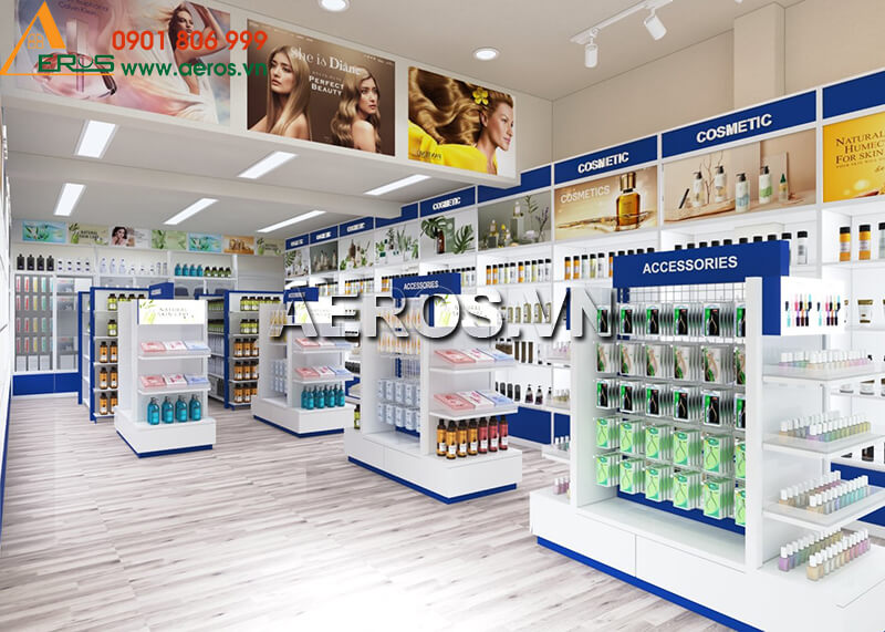 Hình ảnh thiết kế tủ quầy cửa hàng mỹ phẩm, phụ kiện Thịnh Phát tại Bình Phước