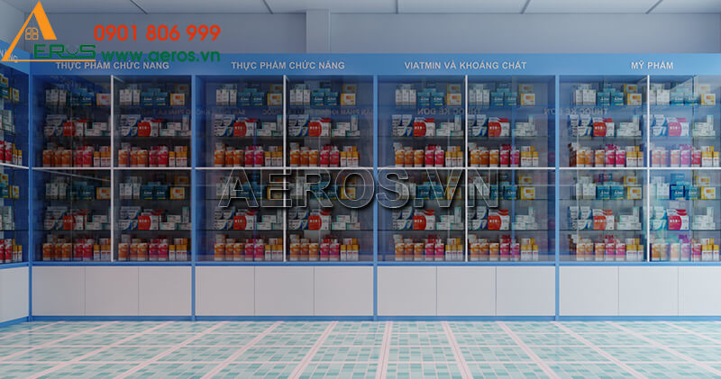 Hình ảnh thiết kế thi công tủ quầy nhôm kính nhà thuốc tây anh Thanh tại Long An