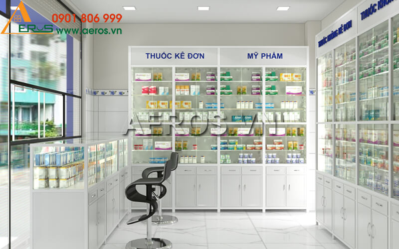 Hình ảnh thiết kế tủ quầy nhà thuốc nhôm kính Minh Thư tại Bến Lức, Long An