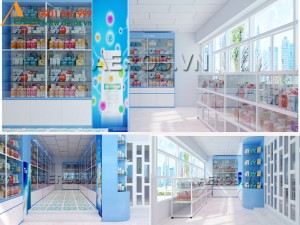Thiết kế thi công tủ quầy nhôm kính cho nhà thuốc tây anh Thanh tại Long An